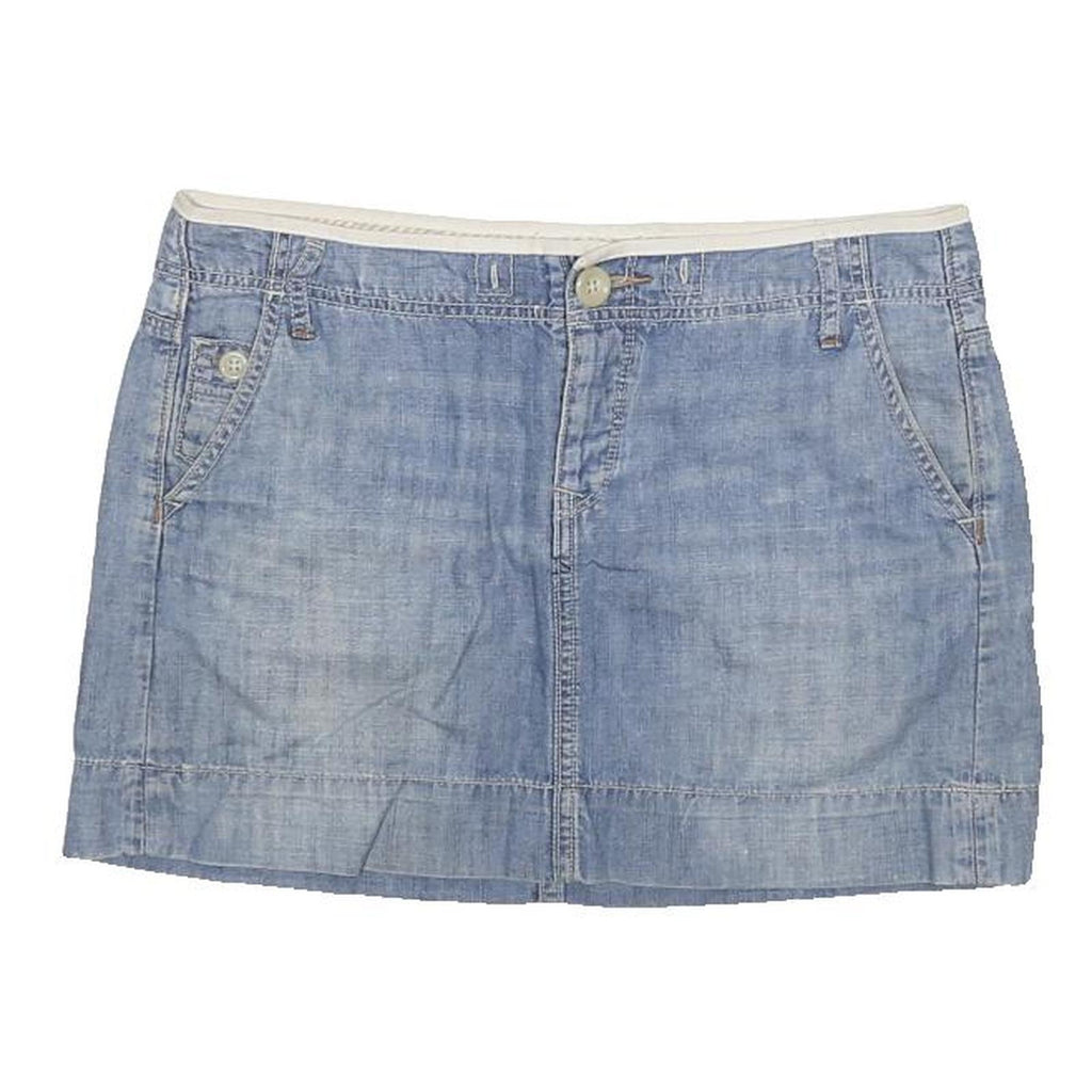 GAP Womens Blue Denim Mini Cotton Blend Skirt M Button Pocket Casual