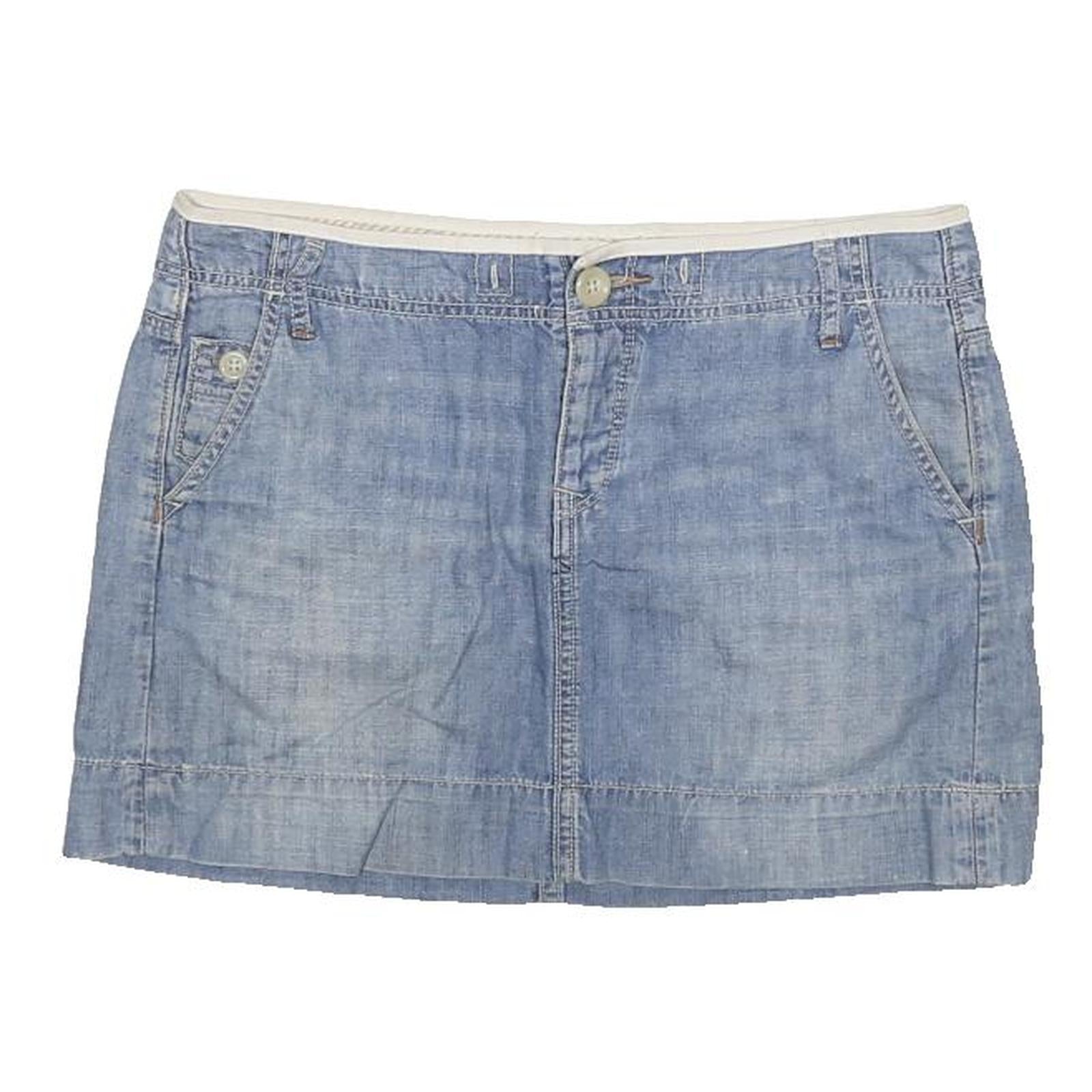 GAP Womens Blue Denim Mini Cotton Blend Skirt M Button Pocket Casual