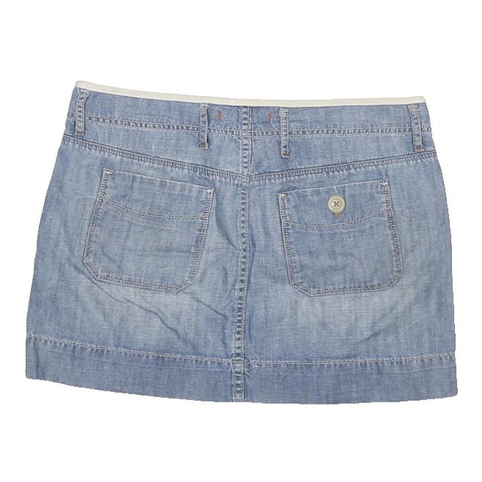 GAP Womens Blue Denim Mini Cotton Blend Skirt M Button Pocket Casual