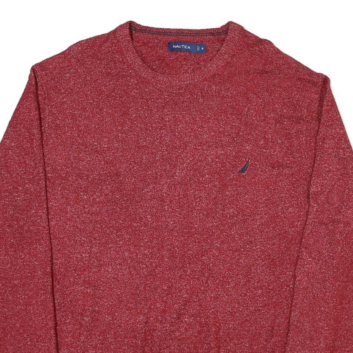 NAUTICA Mens Red Plain Cotton Blend Jumper Crew Neck Basic Knit XL Sweater