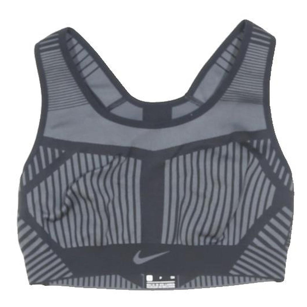 NIKE Womens Black Sports Crop Top Sleeveless Round Neck Striped S Activewear