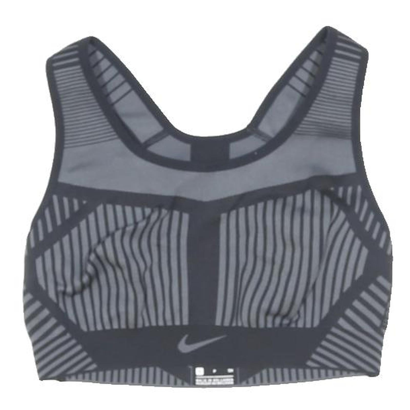 NIKE Womens Black Sports Crop Top Sleeveless Round Neck Striped S Activewear