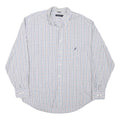 NAUTICA Mens White & Blue Check Shirt L Classic Cotton Blend Lightweight