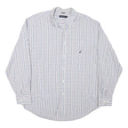 NAUTICA Mens White & Blue Check Shirt L Classic Cotton Blend Lightweight