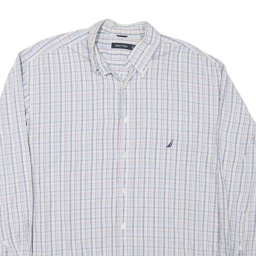 NAUTICA Mens White & Blue Check Shirt L Classic Cotton Blend Lightweight