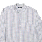 NAUTICA Mens White & Blue Check Shirt L Classic Cotton Blend Lightweight
