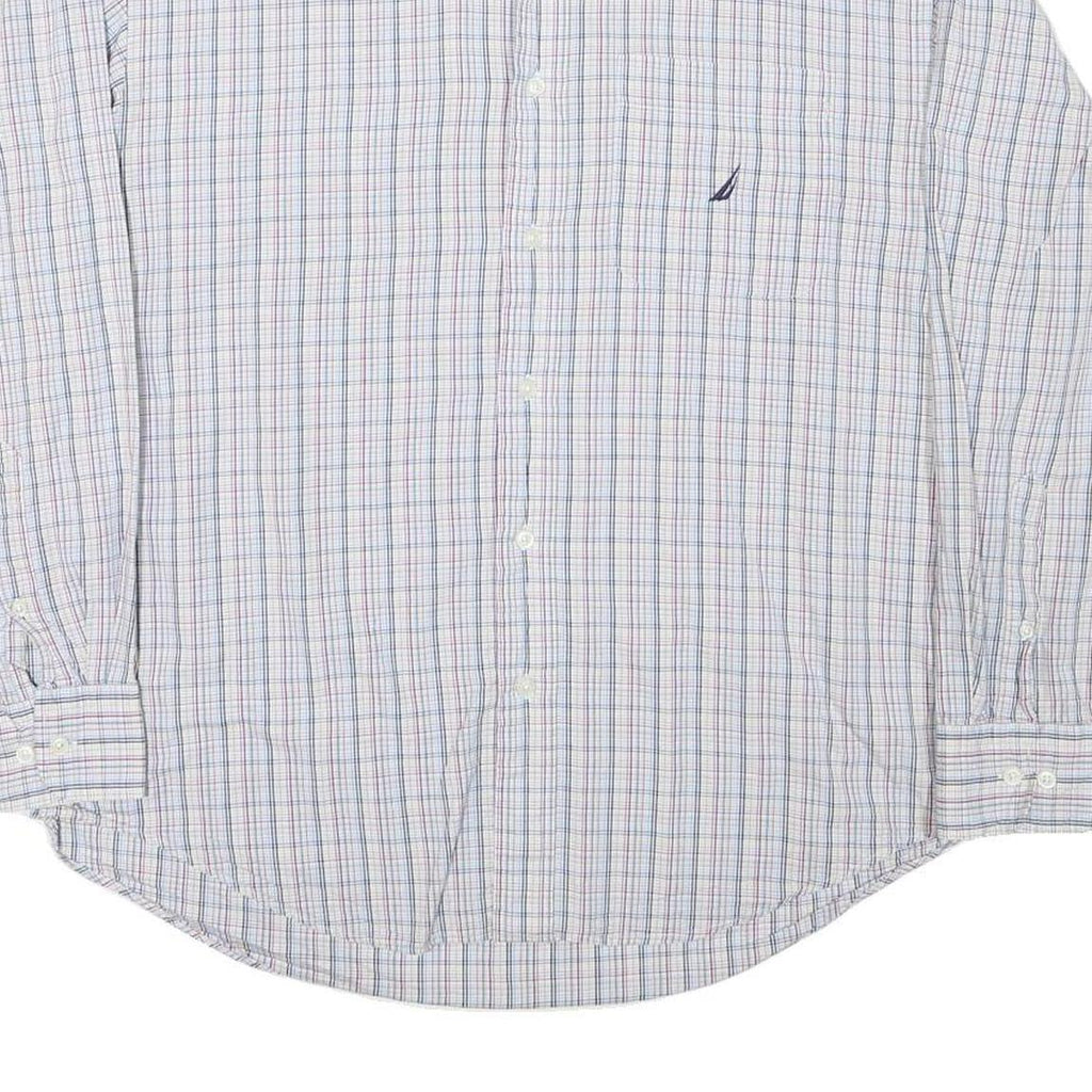 NAUTICA Mens White & Blue Check Shirt L Classic Cotton Blend Lightweight