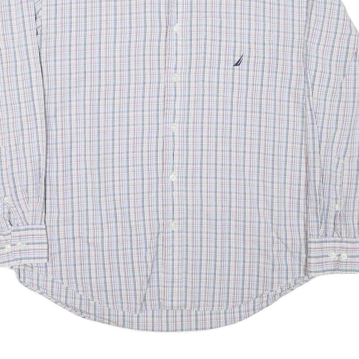 NAUTICA Mens White & Blue Check Shirt L Classic Cotton Blend Lightweight
