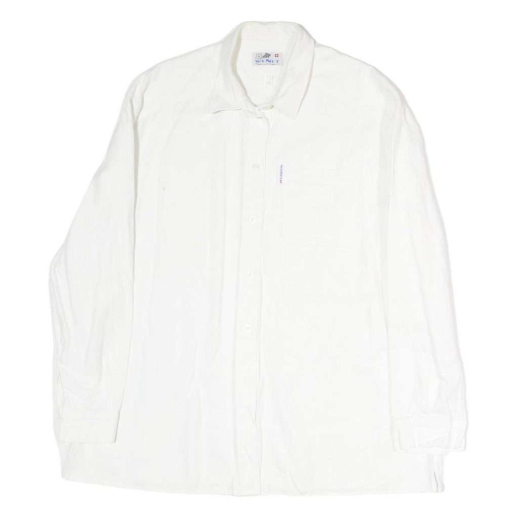 WENET Mens White Cotton Regular Fit Shirt M Casual Long Sleeve Button Closure