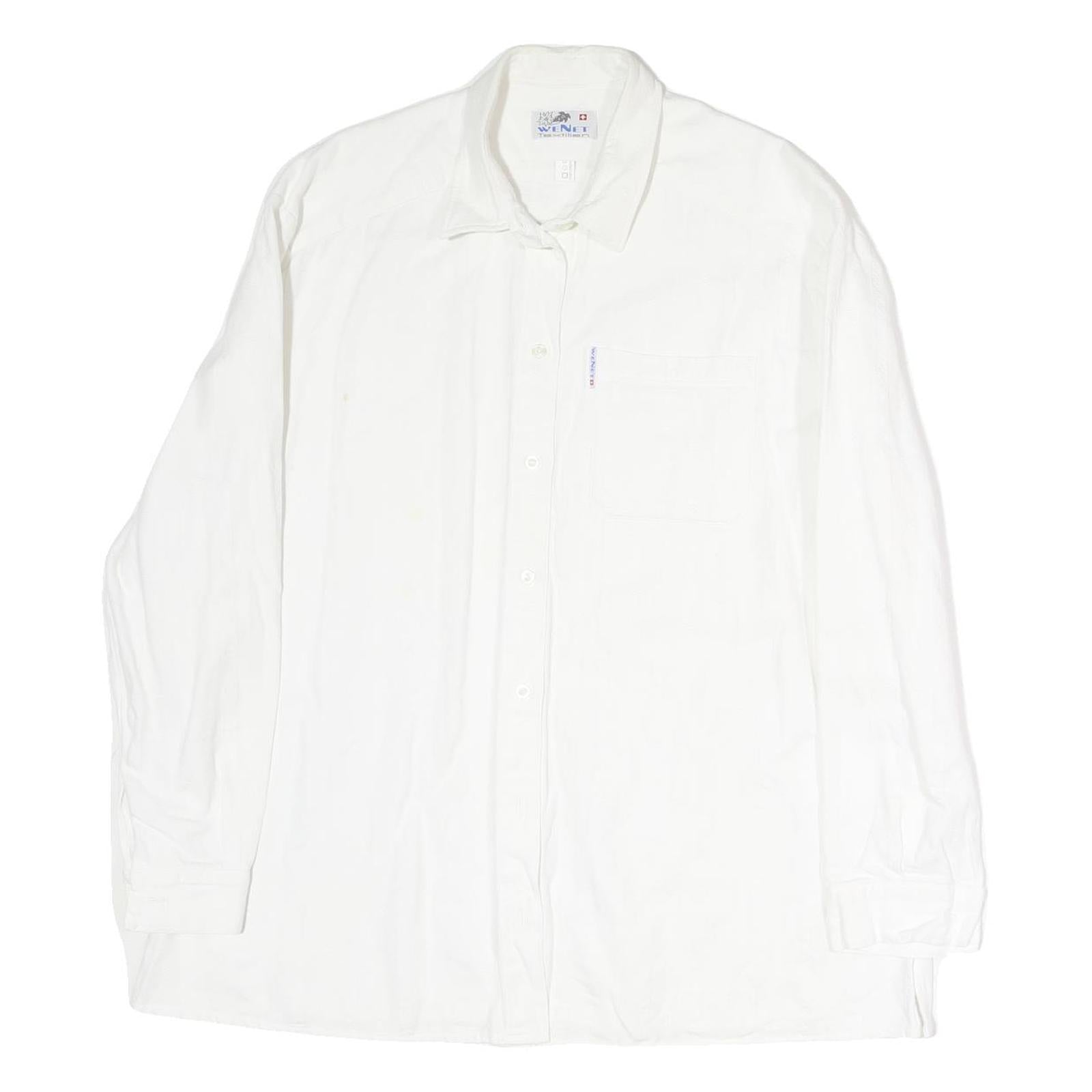 WENET Mens White Cotton Regular Fit Shirt M Casual Long Sleeve Button Closure