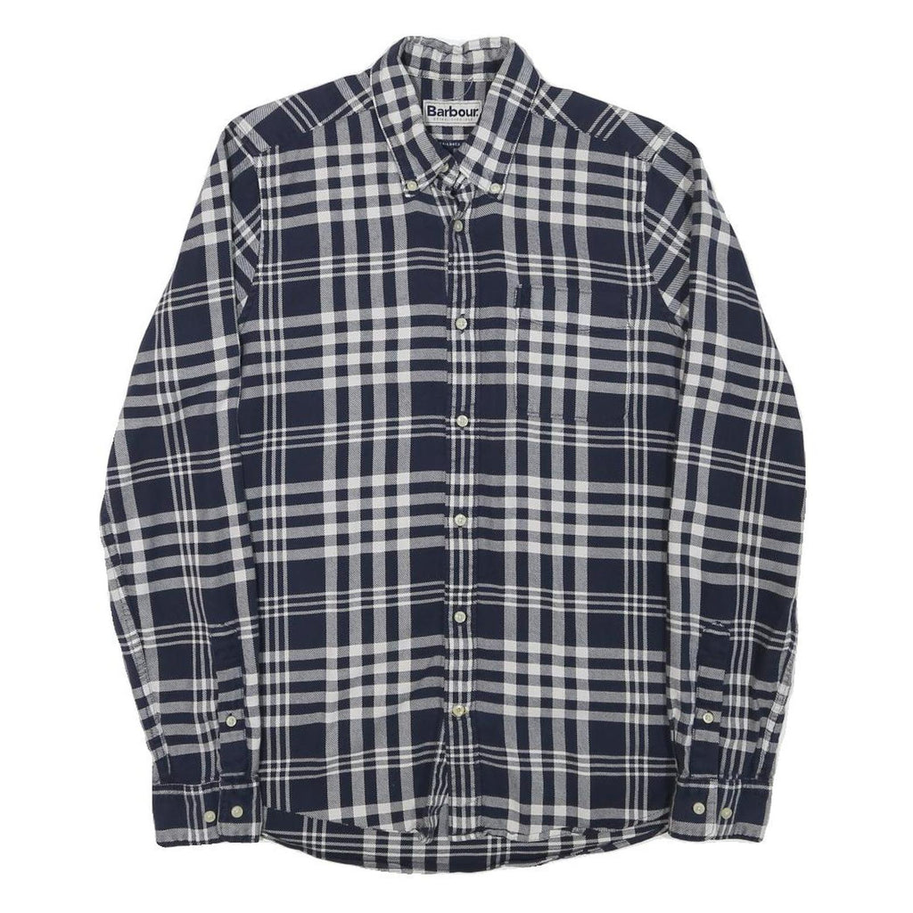 BARBOUR Mens Blue & White Check Shirt XS Classic Cotton Blend Button-Down Casual