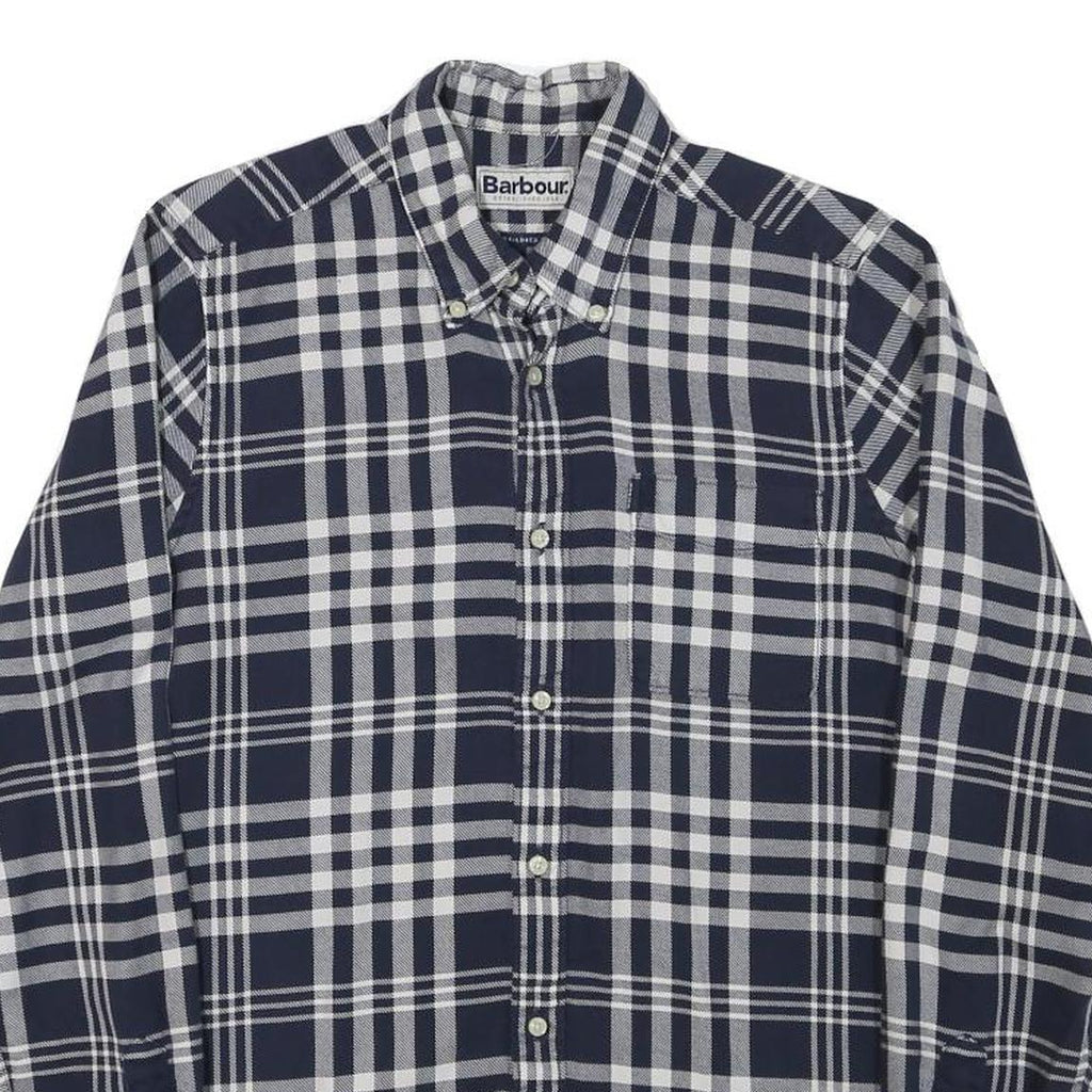 BARBOUR Mens Blue & White Check Shirt XS Classic Cotton Blend Button-Down Casual