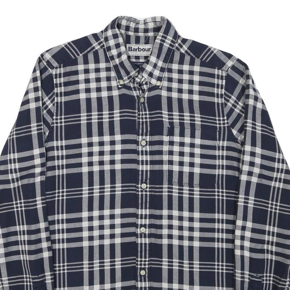 BARBOUR Mens Blue & White Check Shirt XS Classic Cotton Blend Button-Down Casual