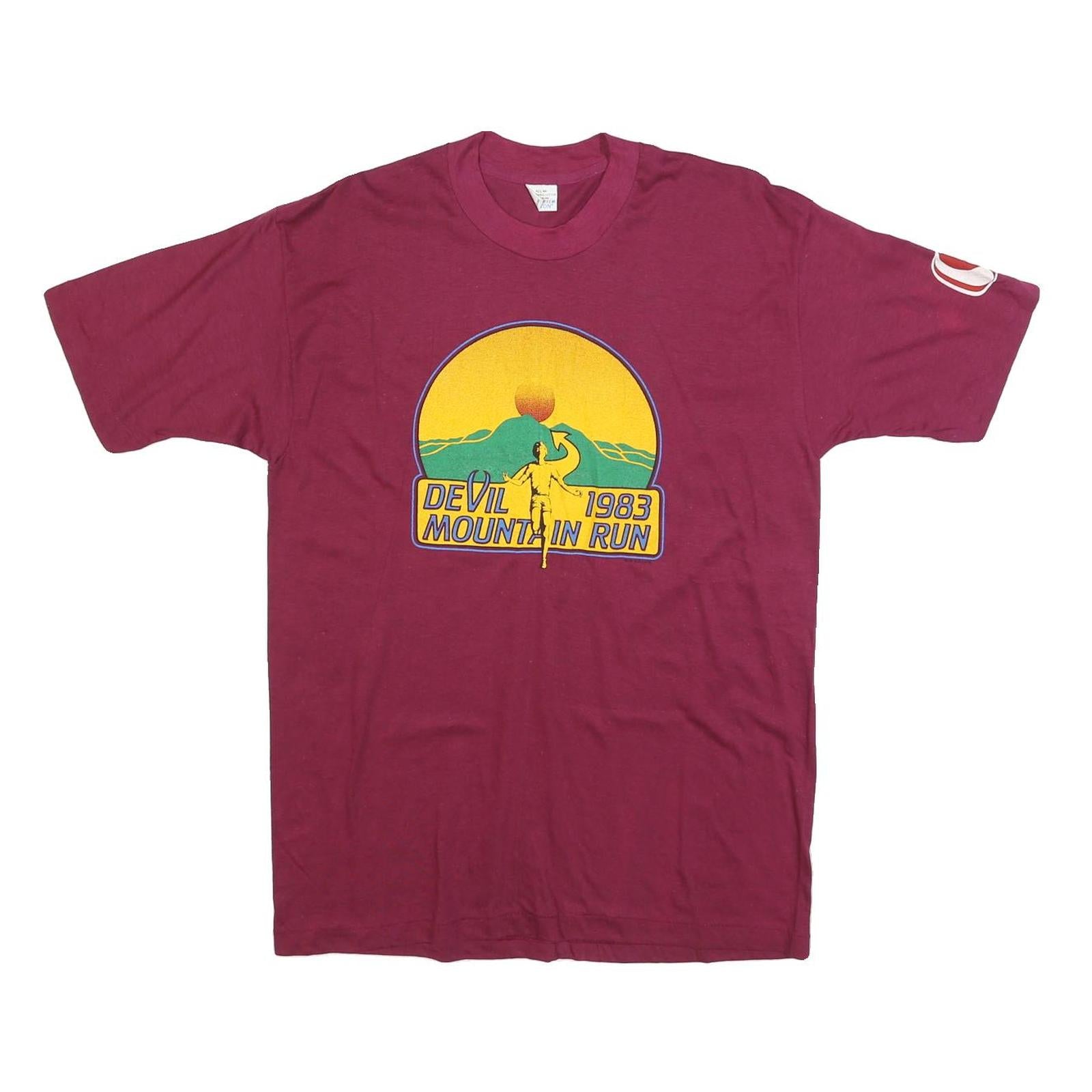 TOUGH TEE Mens Maroon Devil Mountain Run Graphic T-Shirt L Short Sleeve Crew