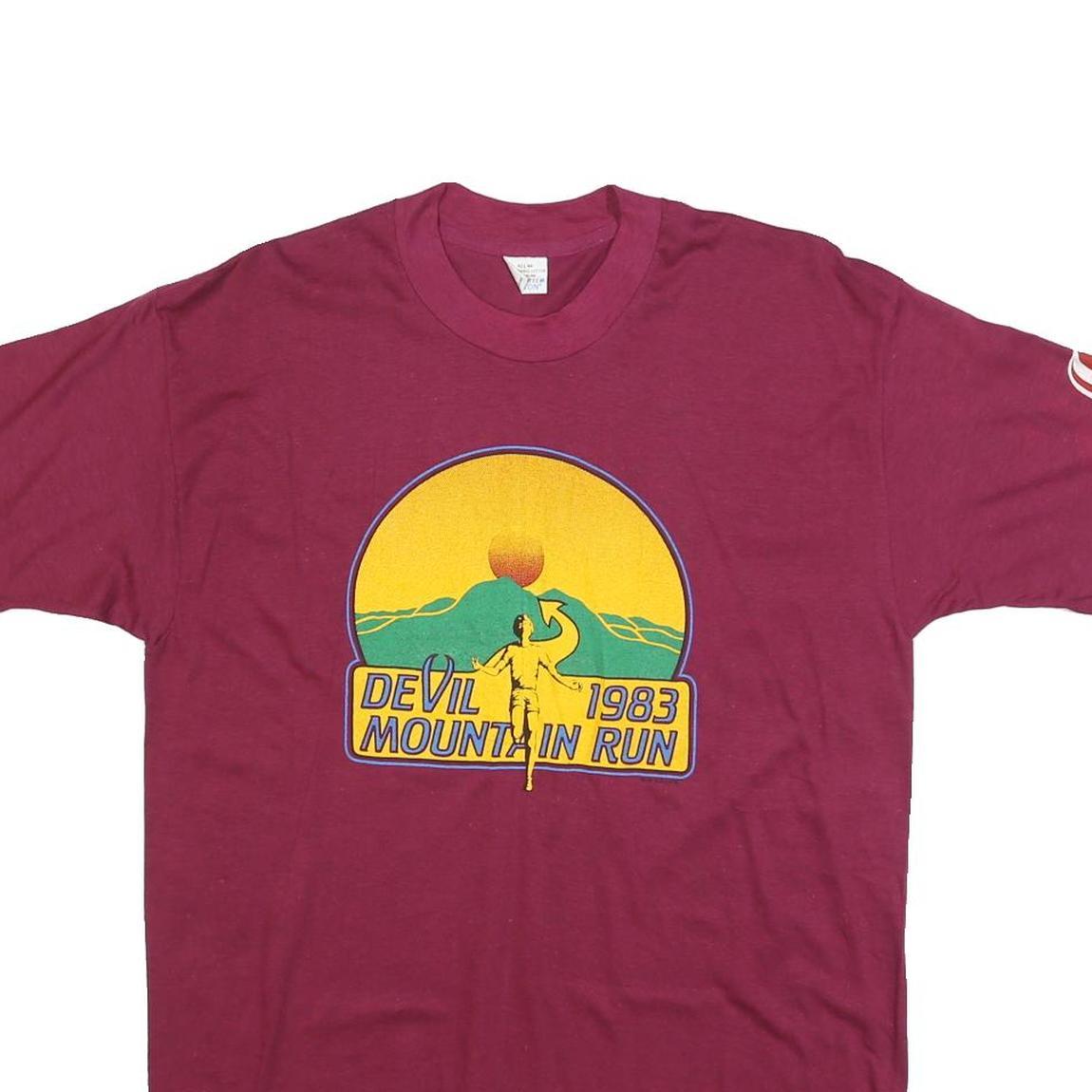 TOUGH TEE Mens Maroon Devil Mountain Run Graphic T-Shirt L Short Sleeve Crew