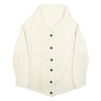 Womens Cream Chunky Knit Button Up Cable Knit Jumper L Cozy Fashion