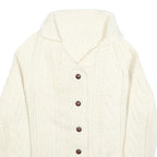 Womens Cream Chunky Knit Button Up Cable Knit Jumper L Cozy Fashion
