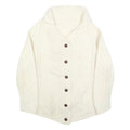 Womens Cream Chunky Knit Button Up Cable Knit Jumper L Cozy Fashion