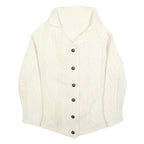 Womens Cream Chunky Knit Button Up Cable Knit Jumper L Cozy Fashion