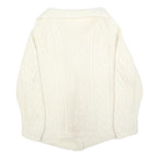 Womens Cream Chunky Knit Button Up Cable Knit Jumper L Cozy Fashion