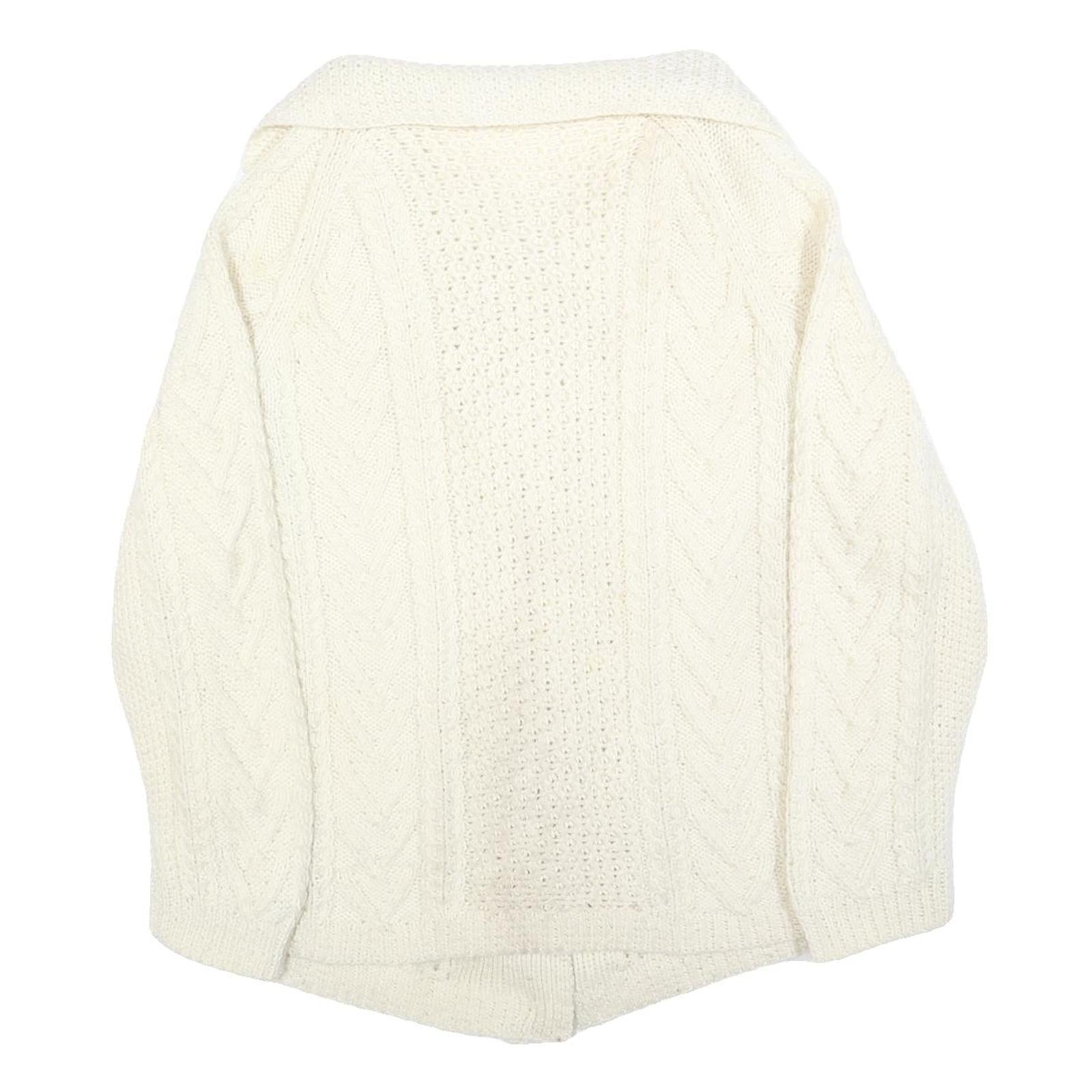 Womens Cream Chunky Knit Button Up Cable Knit Jumper L Cozy Fashion
