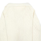 Womens Cream Chunky Knit Button Up Cable Knit Jumper L Cozy Fashion