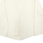 Womens Cream Chunky Knit Button Up Cable Knit Jumper L Cozy Fashion