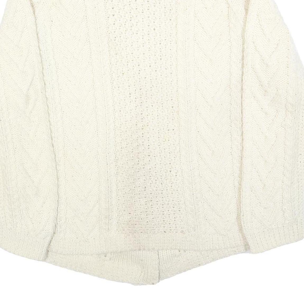 Womens Cream Chunky Knit Button Up Cable Knit Jumper L Cozy Fashion