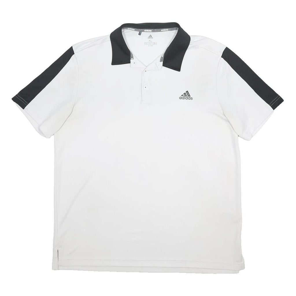 ADIDAS Mens White & Black Short Sleeve Basic Polo Shirt XL Polyester Blend