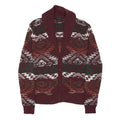 ADAM LEVINE Mens Burgundy & Orange Patterned Jumper Shawl Collar Chunky Knit L