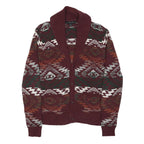ADAM LEVINE Mens Burgundy & Orange Patterned Jumper Shawl Collar Chunky Knit L