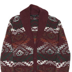 ADAM LEVINE Mens Burgundy & Orange Patterned Jumper Shawl Collar Chunky Knit L