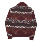 ADAM LEVINE Mens Burgundy & Orange Patterned Jumper Shawl Collar Chunky Knit L