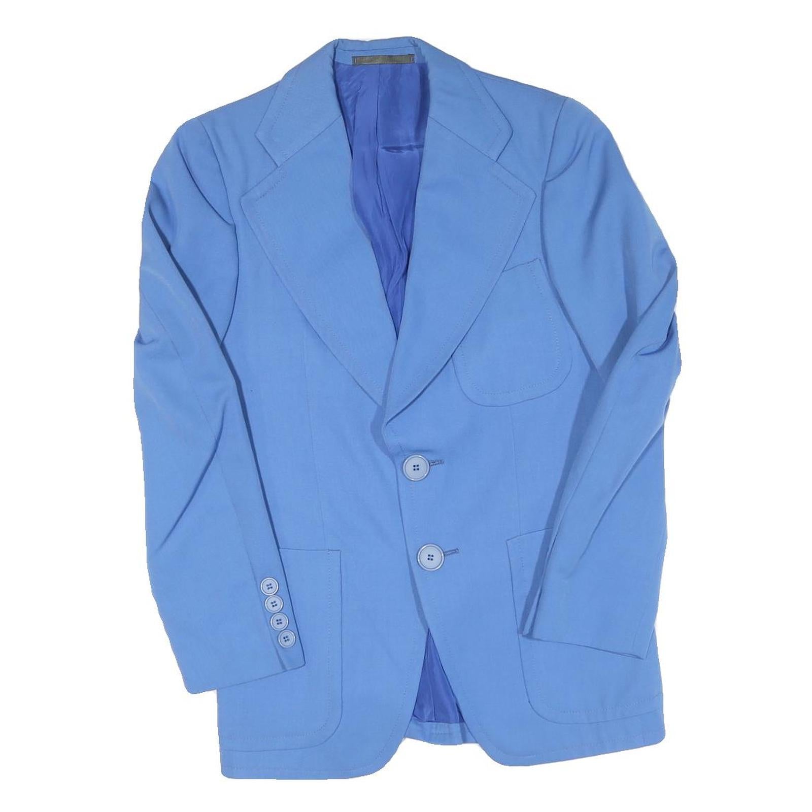 Womens Blue Button Jacket S Cotton Blend Classic Tailored Plain Elegant Style