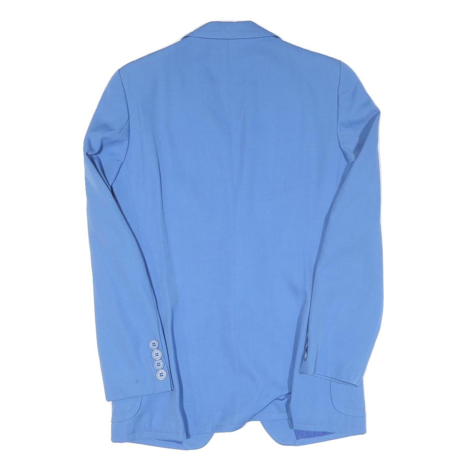 Womens Blue Button Jacket S Cotton Blend Classic Tailored Plain Elegant Style