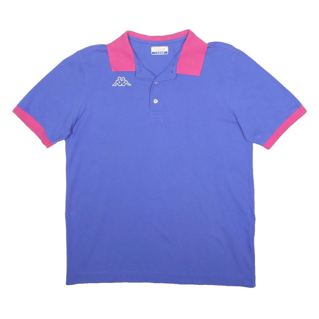 KAPPA Mens Blue & Pink Short Sleeve Plain Polo Shirt L Cotton Casual Summer