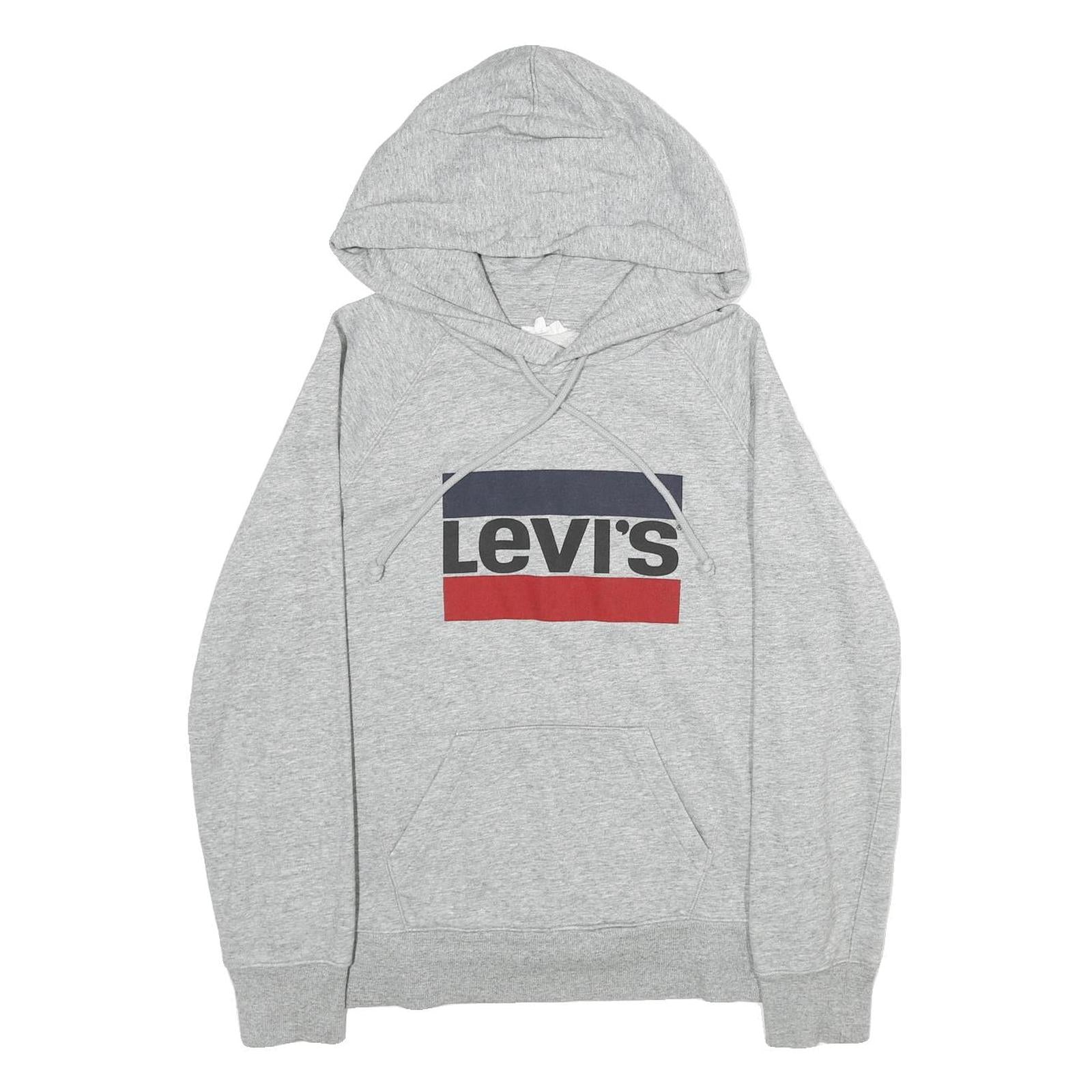 LEVI'S Mens Grey Hoodie S Cotton Pullover Casual Logo Print Drawstring
