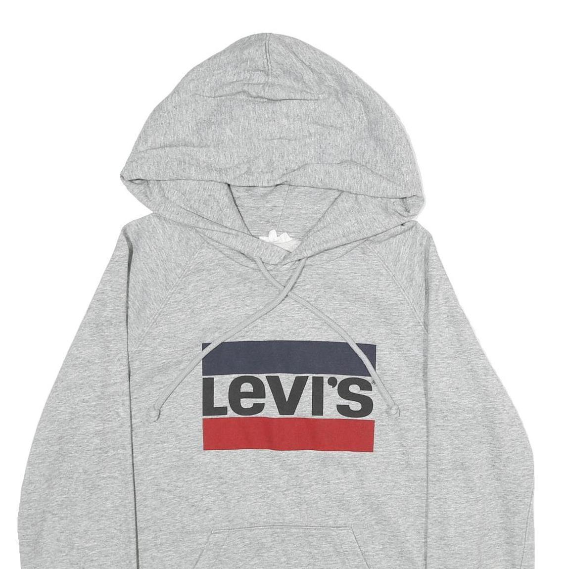 LEVI'S Mens Grey Hoodie S Cotton Pullover Casual Logo Print Drawstring