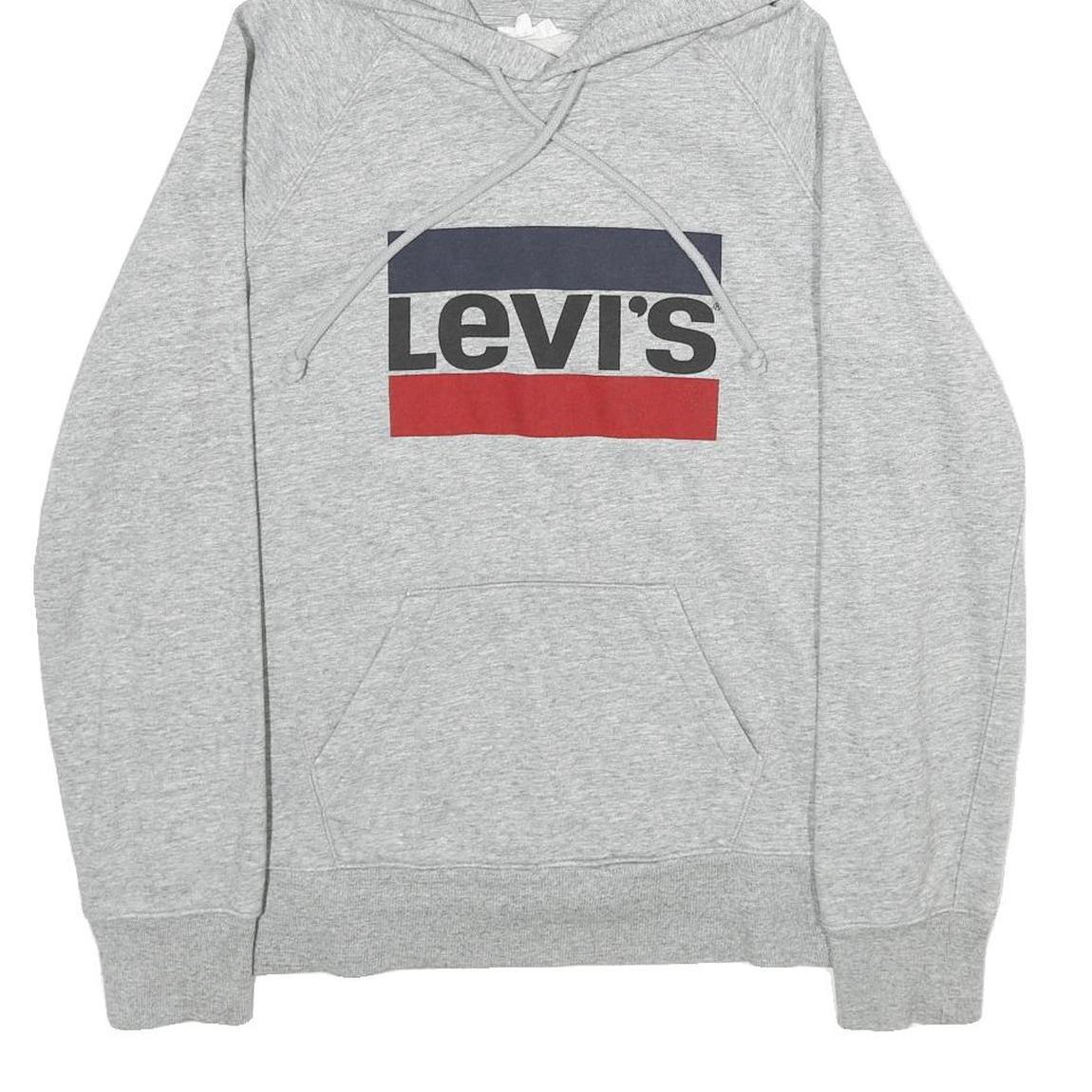 LEVI'S Mens Grey Hoodie S Cotton Pullover Casual Logo Print Drawstring