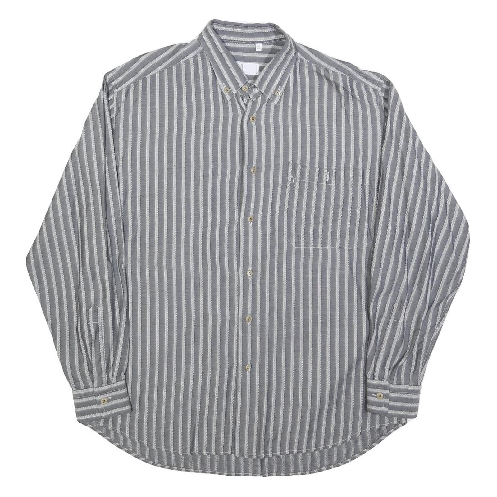 UGPPI Mens Grey & White Striped Shirt L Button Down Collar Long Sleeve Casual