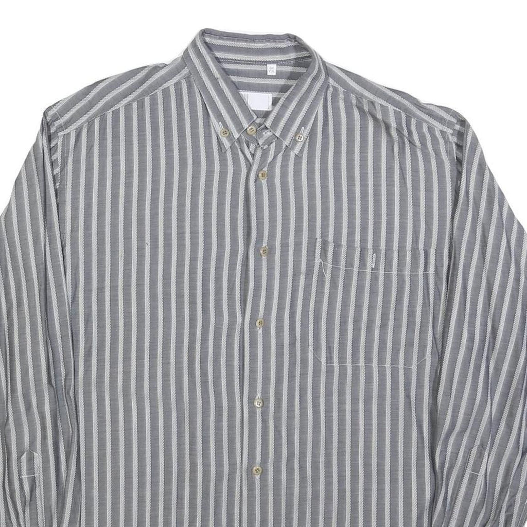UGPPI Mens Grey & White Striped Shirt L Button Down Collar Long Sleeve Casual