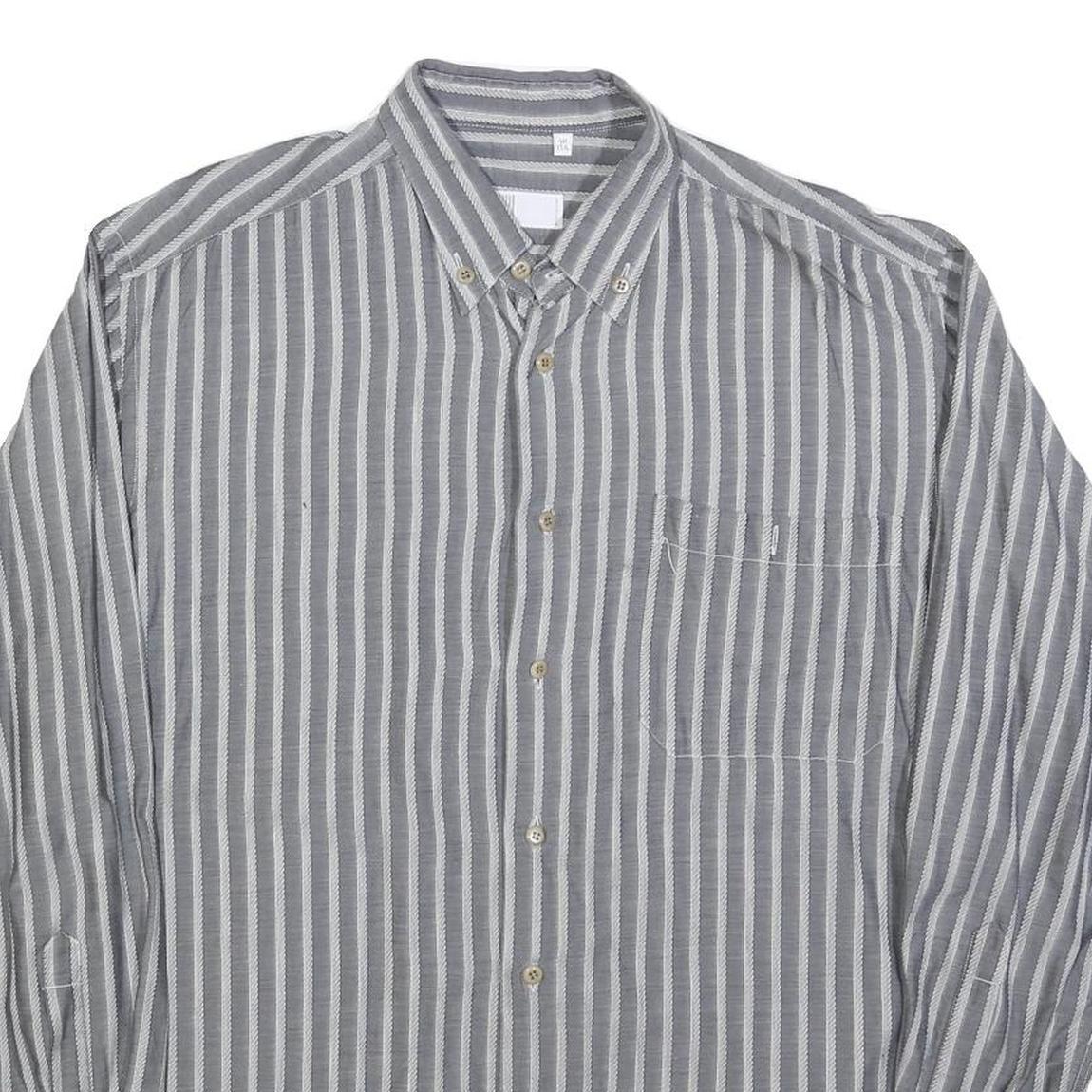 UGPPI Mens Grey & White Striped Shirt L Button Down Collar Long Sleeve Casual