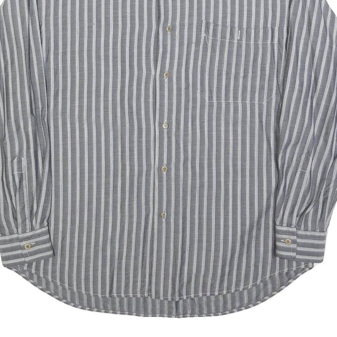 UGPPI Mens Grey & White Striped Shirt L Button Down Collar Long Sleeve Casual