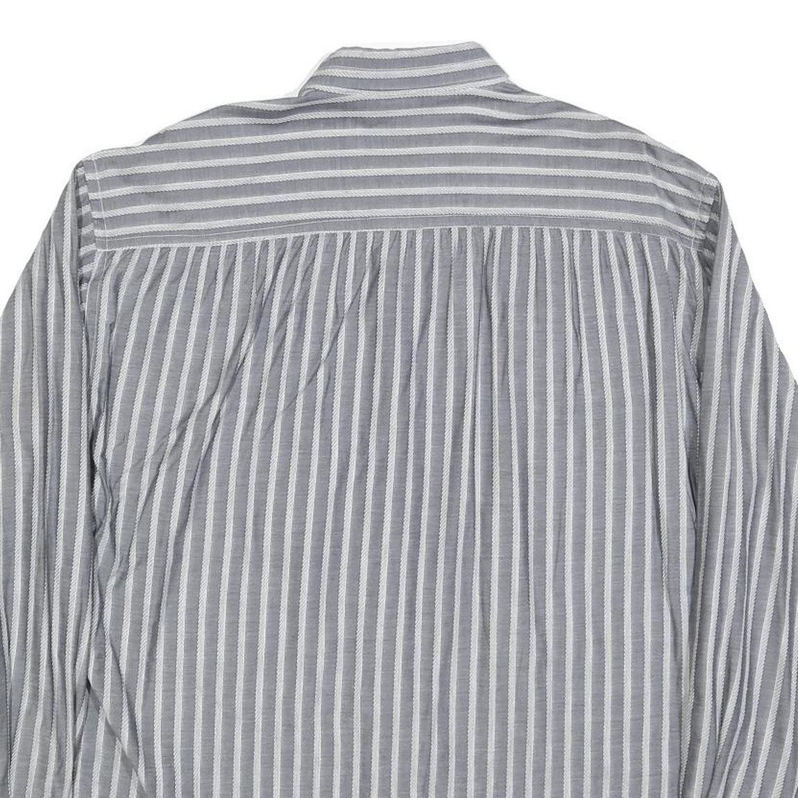 UGPPI Mens Grey & White Striped Shirt L Button Down Collar Long Sleeve Casual
