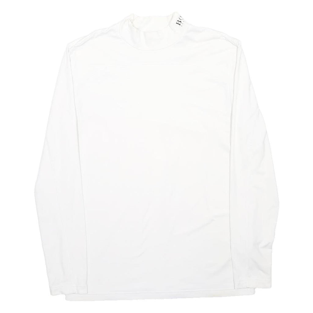 HUGO BOSS Mens White Cotton Blend Shirt XL Long Sleeve High Neck Logo