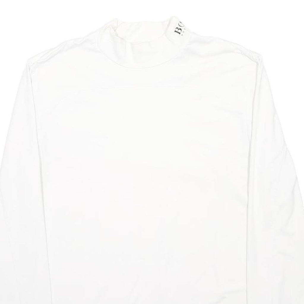 HUGO BOSS Mens White Cotton Blend Shirt XL Long Sleeve High Neck Logo