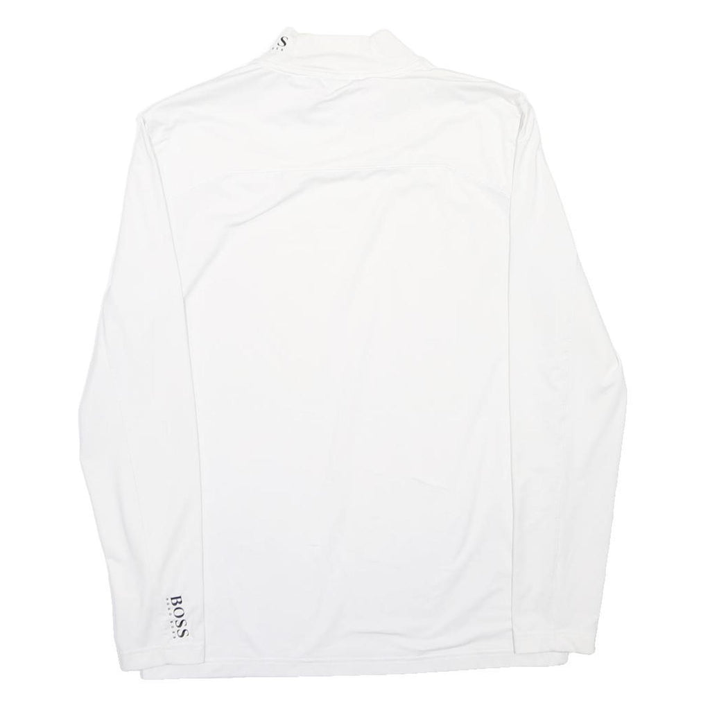 HUGO BOSS Mens White Cotton Blend Shirt XL Long Sleeve High Neck Logo