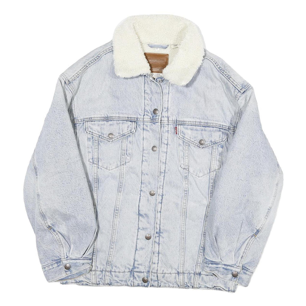 LEVI'S Womens Blue White Sherpa Collar Denim Jacket XS Cotton Blend Button