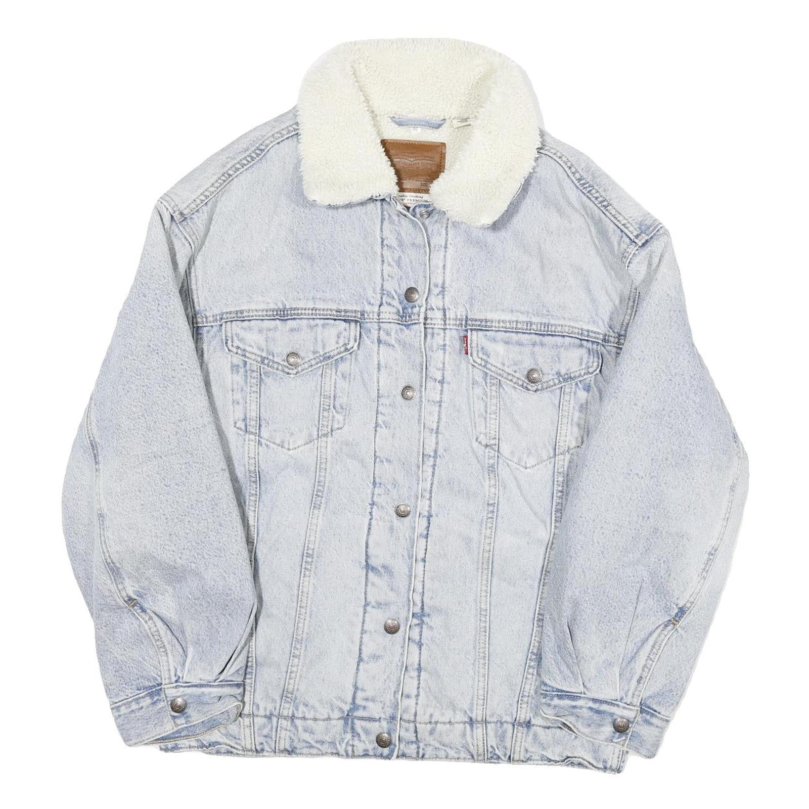 LEVI'S Womens Blue White Sherpa Collar Denim Jacket XS Cotton Blend Button