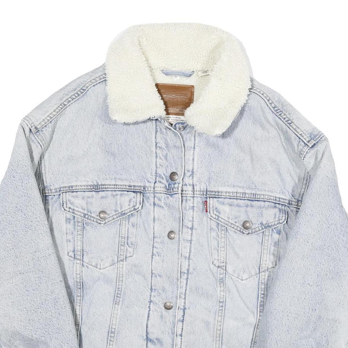 LEVI'S Womens Blue White Sherpa Collar Denim Jacket XS Cotton Blend Button